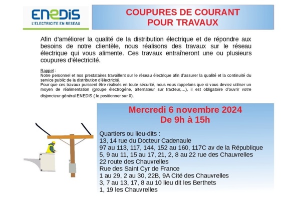 Coupure courant 6 novembre 2024