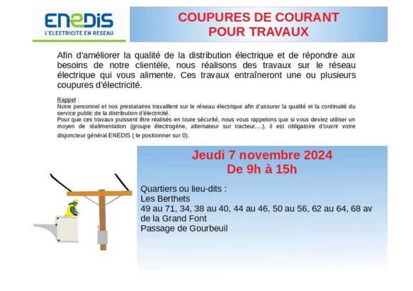 Coupure courant 7 novembre 2024