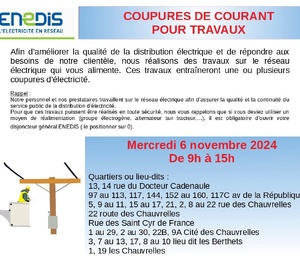 Coupure courant 6 novembre 2024